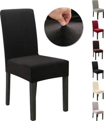 Produktbild von Stuhlhussen Verdickter Samt Stretch Hussen Für Stühle Weichem Esszimmer Stuhlbezug Hochzeit Home Party Stuhlüberzug Esszimmer-Sitzbezug Schwarz