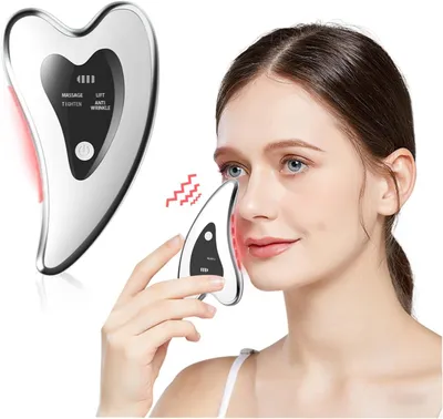 Produktbild von Gesichtsmassagegerät,Gesichts-Gua Sha Massage mit Wärme,Lichttherapie (Blau/Rot) und Vibration–Elektrische Gesichtsschabgerät-Schaum Anti-Aging
