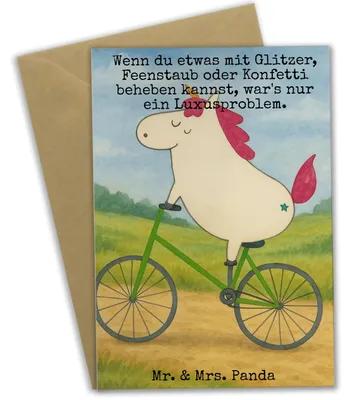 Produktbild von Mr. & Mrs. Panda Glückwunschkarte Einhorn Radfahrer Design - Weiß - Geschenk, Unicorn, vatertagskarte, Bike, weihnachtskarten, dankeskarten, einladungskarten, Grußkarte