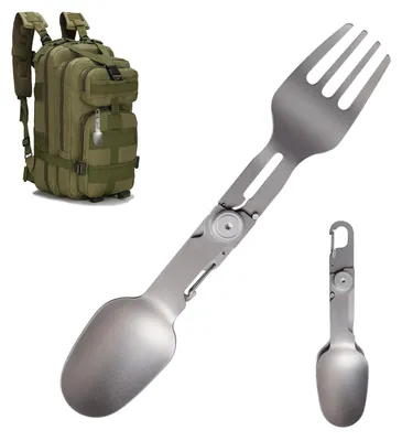 Productafbeelding van Campingbestek - Spork 2-in-1 - Opvouwbaar - Puur titanium