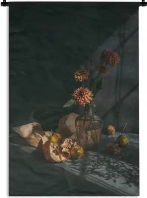 Produktbild von MuchoWow® Wandteppich Wandbehang Obst - Blumen - Stilleben 90x135 cm Tapisserie Dekoration Wandtuch - Baumwolle - Wandskulptur