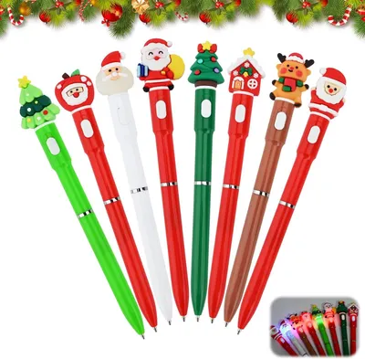 Produktbild von Kugelschreiber mit Weihnachtsmotiven, 8 Stück, leuchtende Gelstifte, für die Weihnachtszeit