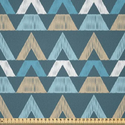 Produktbild von ABAKUHAUS Boho Microfaser Stoff als Meterware , Horizontale Grenzen mit skizzenhaften Dreieck Formen Retro Scribble Kunst Stammes-Muster, 2 M (230 x 200 cm), Mehrfarbig