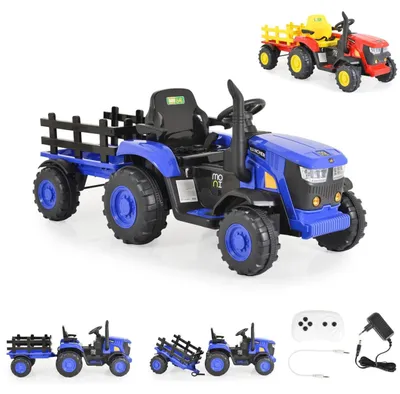 Produktbild von Moni Kinder Elektrotraktor Rancher mit Anhänger, Hupe, Licht, MP3, Fernbedienung blau