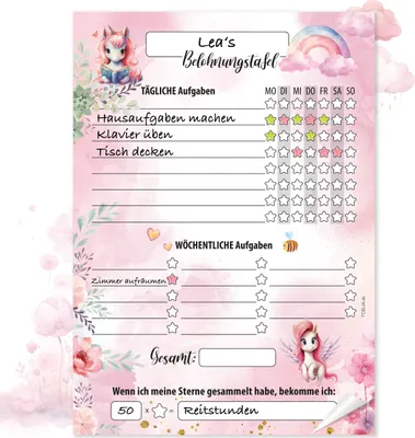 Produktbild von Belohnungstafel Kinder A4 Block Einhorn - Motiviert Kinder spielerisch | 25 Blatt Belohnungstafel Kinder ab 3 | Belohnungssystem Kinder für Mädchen und Jungen