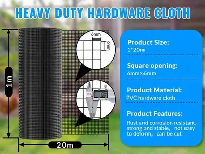 Zdjęcie produktu dla Siatka do ogrodzeń dla ptaków - stalowa siatka z powłoką PVC - oczka 6 mm - rolka 20 m x 1 m - odporna na korozję - czarna