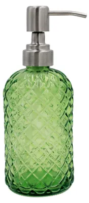 Image de Distributeur de savon de 453,6 g avec pompe en acier inoxydable 304, pour la cuisine et la salle de bains, distributeur de savon liquide rechargeable en verre pour savon pour les mains et lotion (vert)