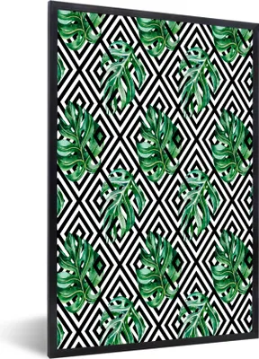 Produktbild von MuchoWow® MuchoWow® Gerahmtes Poster Monstera - Abstrakt - Muster 20x30 cm - Poster mit zchwarzem Bilderrahmen - Drucken - Bilder Poster im Rahmen