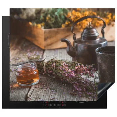 Produktbild von KitchenYeah© Herdabdeckplatte Tee - Teekanne - Kräuter , 59x51cm, Küche Deko, Glaskeramikkochfeld Herdabdeckung, Abdeckplatte fùr Kochfeld