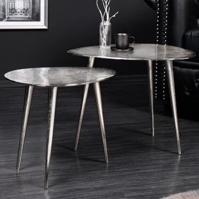 Produktbild von riess-ambiente 2er Set Couchtisch ELEMENTS 50cm silber Metall Beistelltisch Tisch Tisch-Set Wohnzimmertisch Kaffeetisch