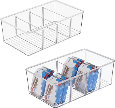 Produktbild von 2er Kühlschrank Organizer mit 4 Fächern, BPA-Freie Küche Stapelbarer Lebensmittelaufbewahrungsbox für Teebeutel,Snacks,Gewürze