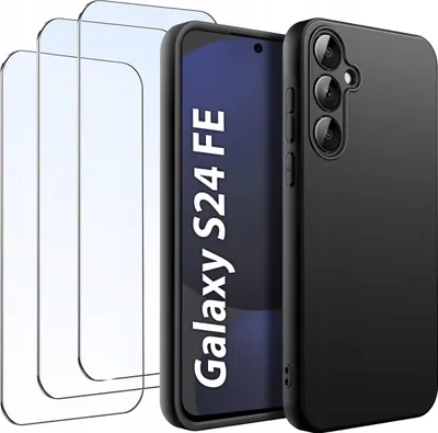 Zdjęcie produktu dla ZESTAW Etui do Samsung S24 FE Matowe Czarne Silikon Slim +3 SZTUKI SZKŁO