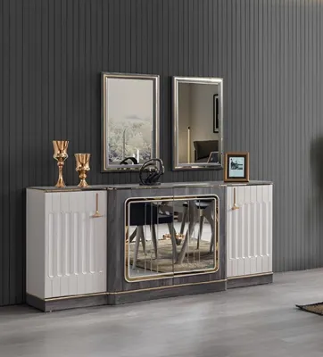 Productafbeelding van Modern dressoir met 2 spiegels, design woonkamer meubel, houten commode