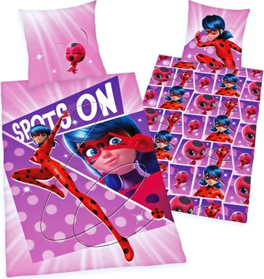 Produktbild von Herding Renforcé Wende Bettwäsche 2 tlg. 135x200cm Miraculous Ladybug Cat Noir Tikki Lila Knopfleiste