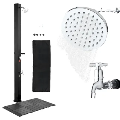 Produktbild von VEVOR Outdoor Solar-Dusche, 40L Pooldusche Set mit 2 Duschköpfen und Fußdusche, Handheld/Hängend Zwei Modi Schnelle Montage mit Vorgebohrtem Loch für Outdoor Garten Poolstrand Spa, 35 L-a, Mit Bodenkit