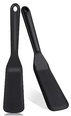 Image de 2 spatules en silicone, noires, de 25x5 cm, résistantes à la chaleur, antiadhésives, idéales pour la cuisine