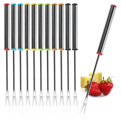 Produktbild von COM-FOUR® 12x Fondue Gabeln aus Edelstahl (18 cm) – Für Käse- & Schokoladenfondue – Spülmaschinengeeignetes Fonduebesteck mit Edelstahlgriff & farbiger Kappe – Für gesellige Abende