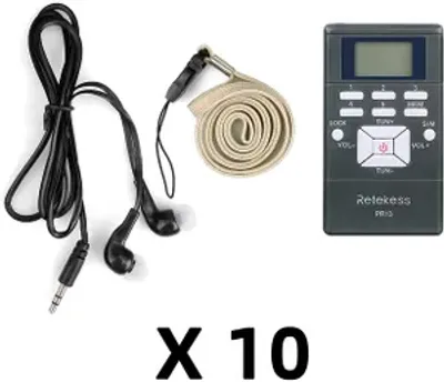 Produktbild von Retekess PR13 Radio, Drahtloser Empfänger Adapter FM Radio mit Kopfhörern für Konferenz Simultanübersetzung Reiseleiter Team (10 Stk.)