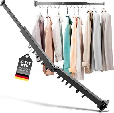 Obrázok produktu pre Uniqoos® zásuvná tyč na zavesenie oblečenia, 2-dielna, nastaviteľná – sušiak na prádlo, nosnosť 50 kg, nastaviteľná výška o 1,5 cm, háčiky otočné o 10°, vrátane hmoždiniek a skrutiek