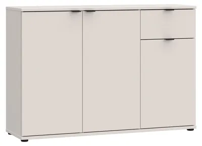 Produktbild von Forte GANYMEDE Sideboard 120, minimalistische Kommode, 3-türig, 1 Schublade, Holzwerkstoff, Wohn-/Schlafzimmer, Kaschmir Beige, 119,8 cm breit x 82,3 cm hoch x 34,1 cm tief