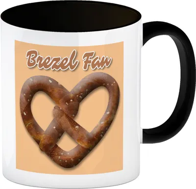 Produktbild von Brezelherz Kaffeebecher in schwarz mit Spruch Brezel Fan