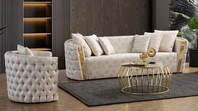 Produktbild von Chesterfield Beige Wohzimmer Sofas Edelstahl 3-Sitzer Luxus 1-Sitzer