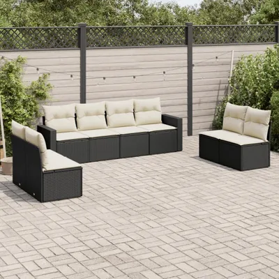 Produktbild von CLORIS 8-tlg. Garten-Sofagarnitur - mit Kissen - Schwarz Poly Rattan - Gartenstühle LL0000256778