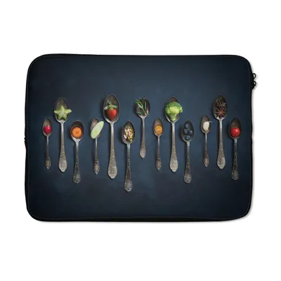 Produktbild von MuchoWow® Laptop Hülle 14 ZollKräuter - Löffel - Silber - Gewürze - Industriell Laptoptasche - Laptoptasche - Stoßsicher - Schutzhaube