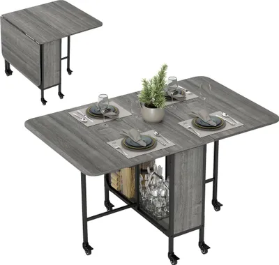 Produktbild von Klappbarer Esstisch fš¹r 6 Personen mit Ablage, aus Holz und Metall, 130 x 80 x 74 cm, grau