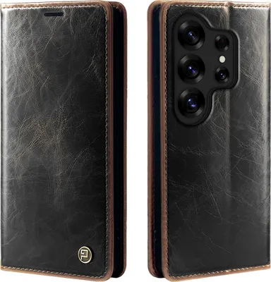 Produktbild von Handyhülle für Samsung Galaxy S26 Ultra Kunstleder Flip Vintage Cover Hülle RFID Schutz Case Kartenfach Farbe: Dunkelbraun