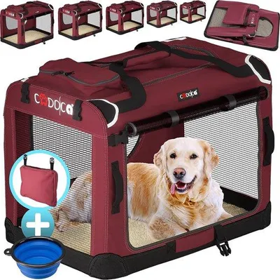 Obrázok produktu pre Prepravný box pre psov Skladací Robustný L 70 x 52 x 50 cm Priedušný prepravný box pre domáce zvieratá Prepravná taška pre psa Tmavo červená