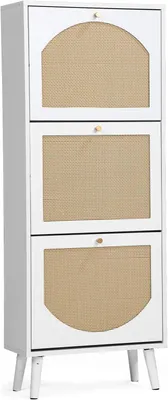 Imagen del producto de Armario para zapatos estrecho, estantería para zapatos con 3 puertas, zapatero blanco