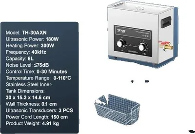 Obrázok produktu pre Ultrazvuková čistička, nastaviteľná teplota, silný čistiaci účinok, 6 l, 6 l