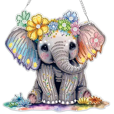 Image de Kit de création de pendentif en forme d'éléphant avec des strass, idéal pour la décoration suspendue, pour enfants et adultes