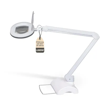 Produktbild von Lumeno 861XGR Lupenleuchte/Arbeitsplatzlampe 60 LEDs ovale Linse Gummiring Grau, 5 Dioptrien mit Tischstativ