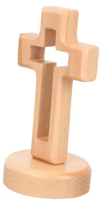 Stehendes Holzkreuz mit Sockel, Kaki, 14x7x7 cm, Tischdeko