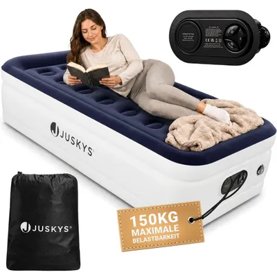 Produktbild von Juskys Luftmatratze Sapri M in Blau-Weiß - 1 Personen Luftbett selbstaufblasend mit Pumpe