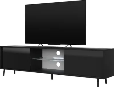 Produktbild von TV-Lowboard Lefyr in Schwarz mit Hochglanzfronten und LED-Beleuchtung, 140 cm