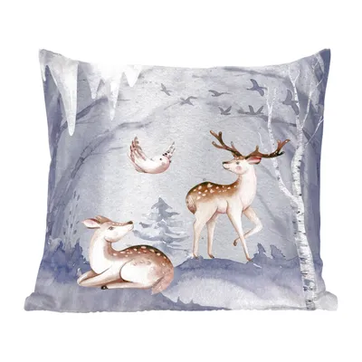 Produktbild von MuchoWow® Zierkissen Sofakissen Wohnzimmer Dekokissen 45x45 cm Winter - Vogel - Hirsch - Schlafpolster - Polster für das Sofa