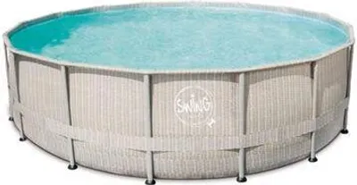 Produktbild von Frame Pool Ø 427 x 107 cm Rattanoptik hellgrau