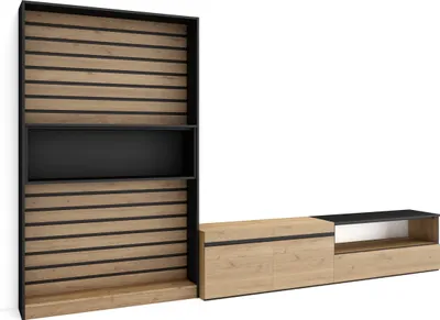 Immagine prodotto di COZY Mobile Soggiorno TV, 310x35x186cm, Per TV fino a 80, Set di mobili, Rovere e Nero