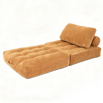 Zdjęcie produktu dla Fotel 96x96x40 cm, tapicerowany brązowym welurem, funkcja sofy, idealny do salonu lub balkonu, kompaktowy