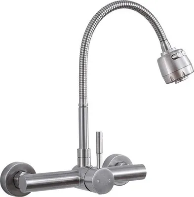 Produktbild von Wandmontage Edelstahl Wasserhahn 360° drehbar mit Auslauf und 2 Strahlarten