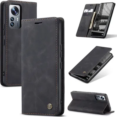 Image de Xiaomi 12 Lite Case, étui rétro en cuirPolyuréthaneavec fonction stand pour Xiaomi 12 Lite noir