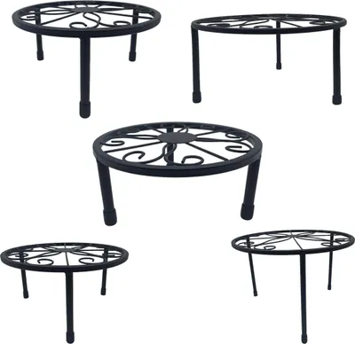 Produktbild von Relaxdays Blumenständer, 5-tlg. Set, rund, belastbar, H: 8–20, D: 17–30 cm, dekorative Pflanzenständer, Stahl, schwarz