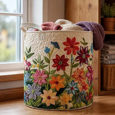 Image de Panier à linge pliable avec poignées et motif floral