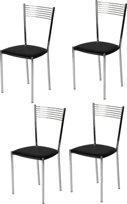 Zdjęcie produktu dla t m c s Tommychairs - Zestaw 4 nowoczesnych krzeseł ELEGANCE do kuchni i jadalni, solidna rama wykonana z chromowanej stali, tapicerowane siedzisko pokryte czarną imitacją skóry