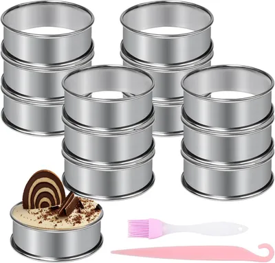 Produktbild von Pfannkuchenringe – Set mit 12 Stück – Durchmesser 6 cm – Edelstahl – Runde Form – Silberfarben – Runde Backformen – Für Muffins