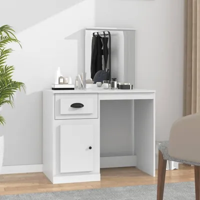 Immagine prodotto di Tavolino da trucco con specchio e ampio spazio contenitivo, dimensioni 90 x 50 x 132,5 cm, colore bianco