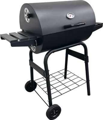 A black charcoal grill on a white background.